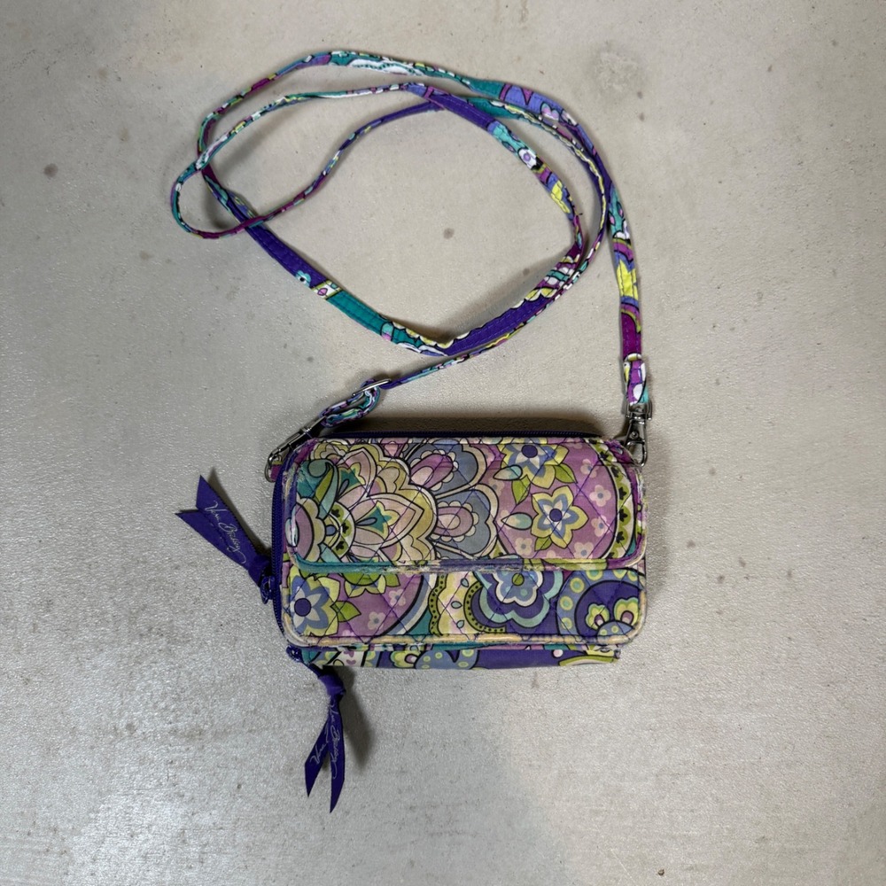 Vera Bradley All In One Crossbody Wallet Purple Teal Paisley English Rose